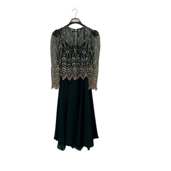 Vintage Cachet by Bari Protas Green Chiffon Dress With Gold Embroidery Size 8 - Picture 1 of 8